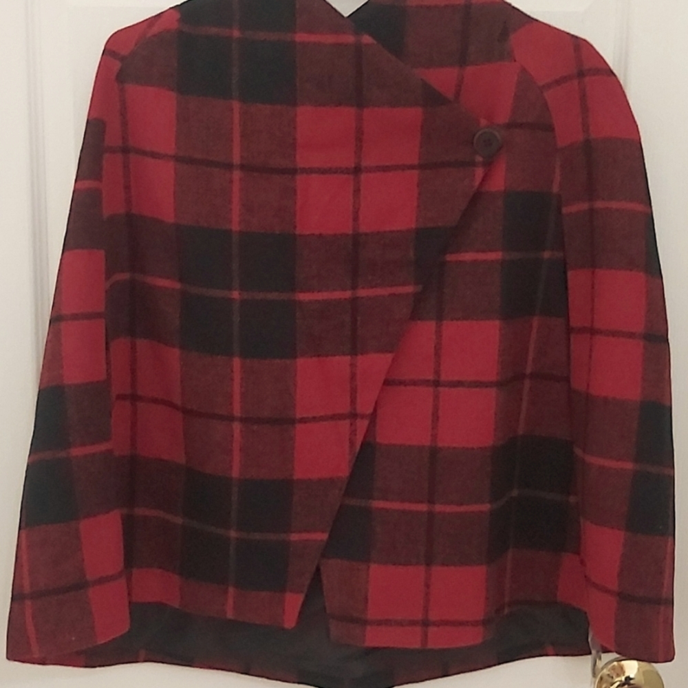 Plaid wrap around cape